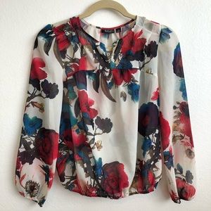 Floral White Long Sleeve Blouse Petite